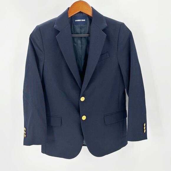 Lands' End Tailored Fit Hopsack Blazer navy blue nautical preppy school size 12